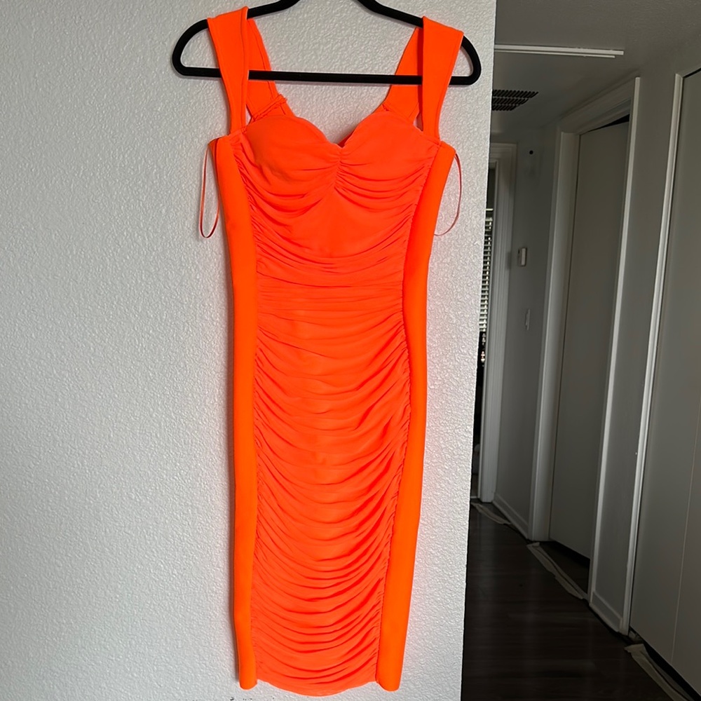 Fashion Nova Bright Orange Midi Dress